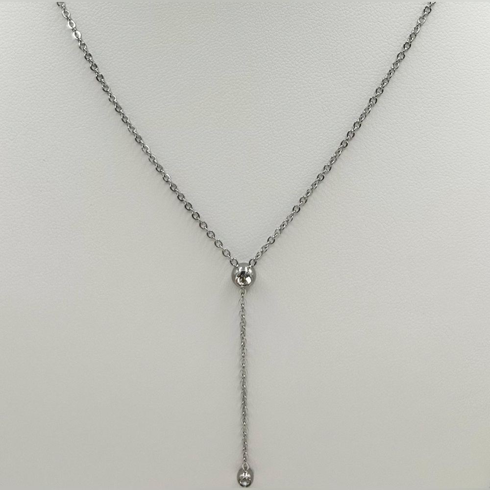 Lariat Y Bezel Cubic Zirconia CZ Necklace Silver Color Dainty Minimalist Jewelry